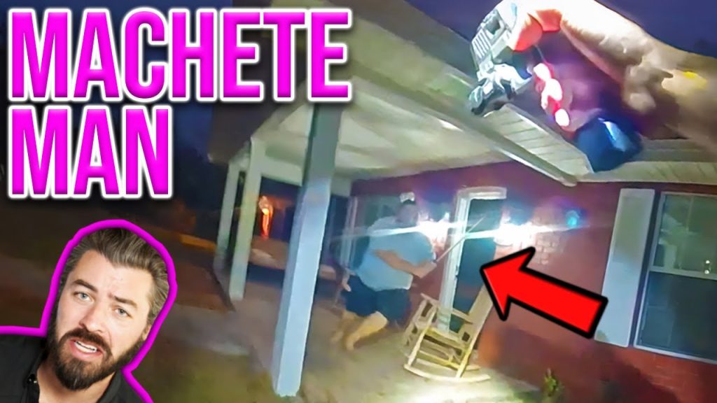Madman Chases Cop With Giant Machete!
